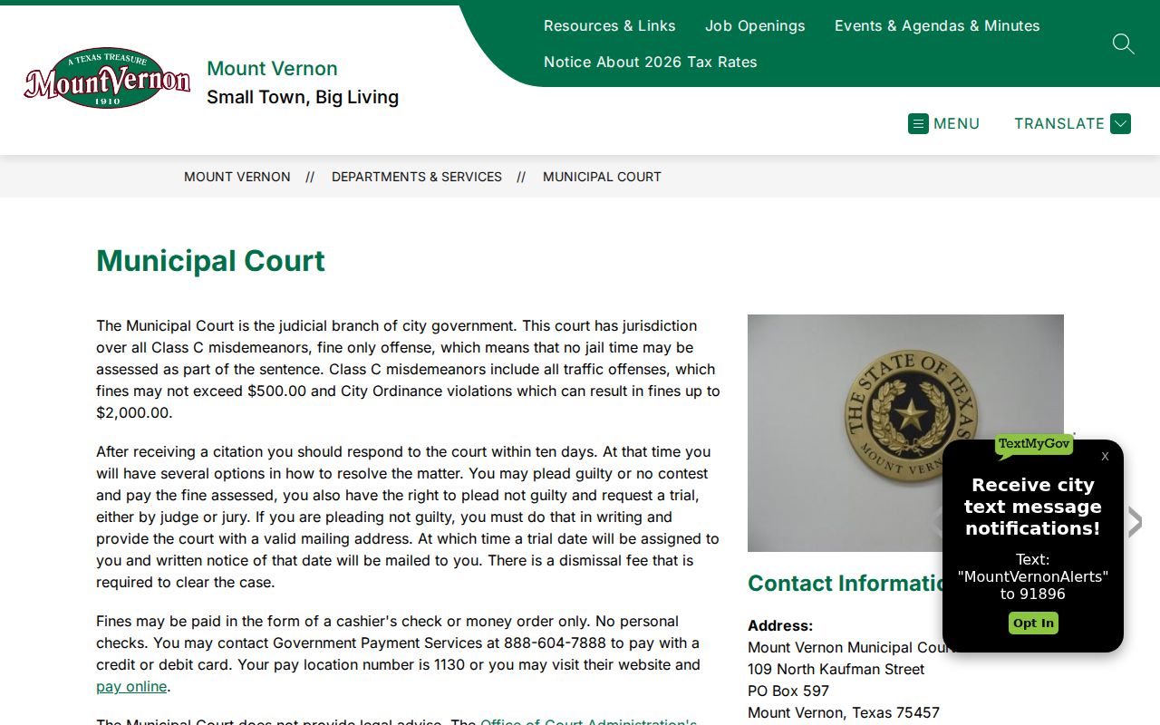 Mount Vernon court records and Municipal Court information